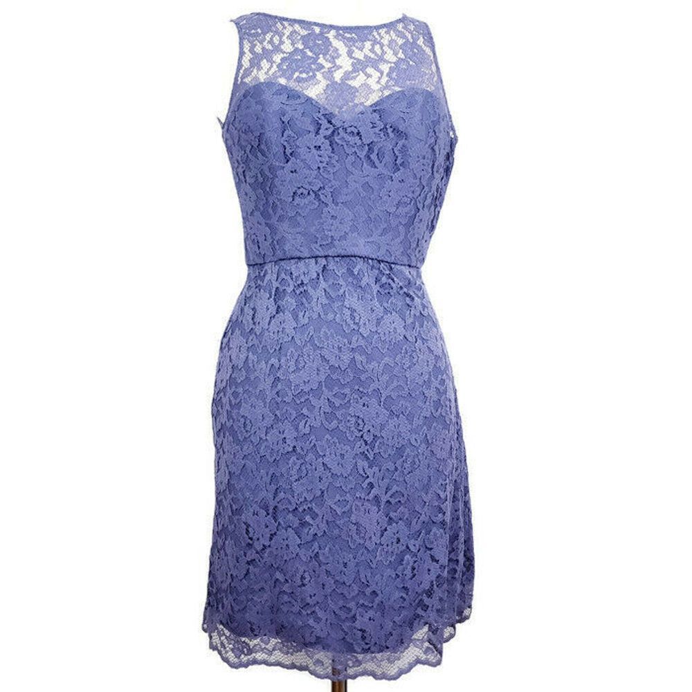 Amsale Bridesmaid Dress 6 Slate Blue BacklessLace